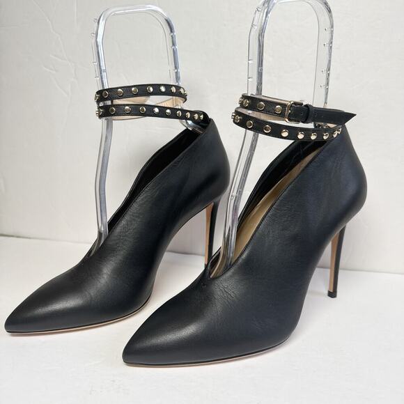 Jimmy Choo Lark 100 Studded Black Bootie Leather Heels Size 39.5 - Picture 2 of 15